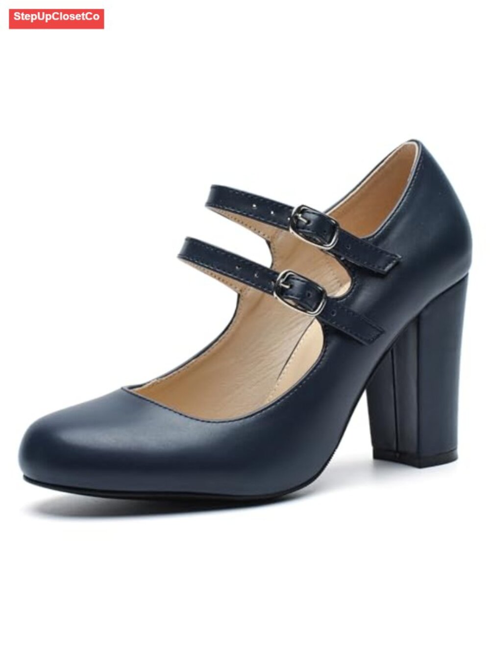 Women's Mary Jane Pumps Double Strap Chunky Block High Heel 3.54 Inch